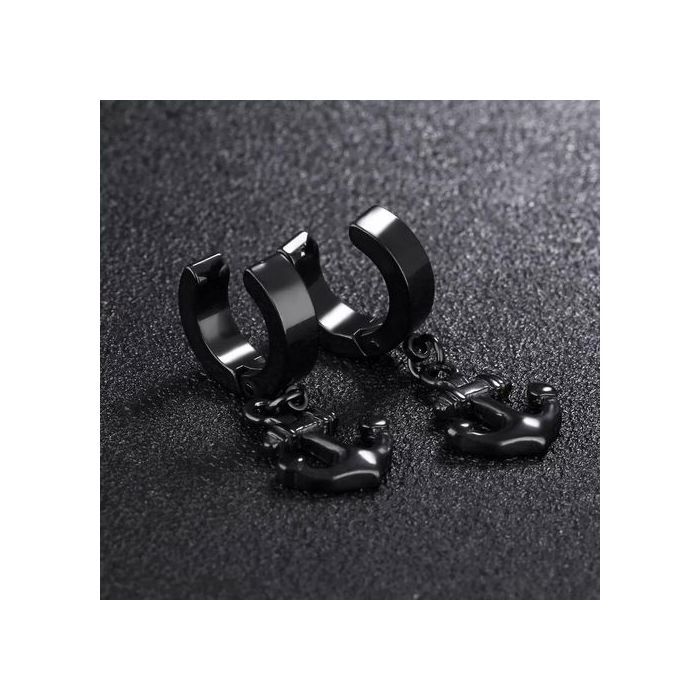 Boucle d'oreille - Anchor - Faux piercing - Noir - Acier inoxydable - Femme