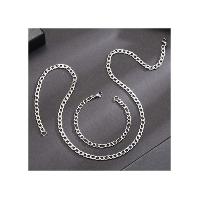 Collier et Bracelet - Non spécifié - 2 Pièces - Acier inoxydable - Argent - Pour Hommes
