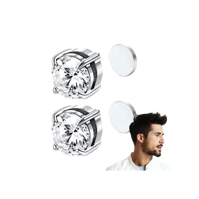 Boucle d'oreille - Non piercing - Argent - Cristal - 8MM - Acier inoxydable