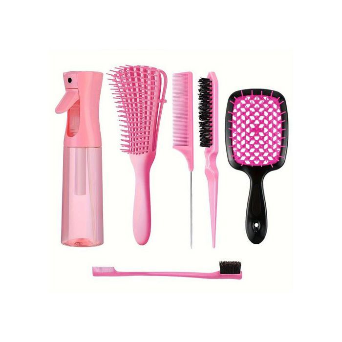 Kit de Coiffure 6 Pièces: Brosses, Vaporisateur 300 ml & Brosse démêlante Peignes pour Tous Types de Cheveux