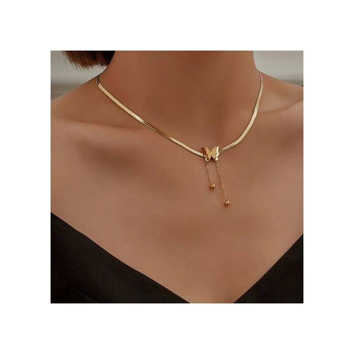Collier Papillon Elegant Mode Coréenne En Acier Inoxydable Or Pour Femmes