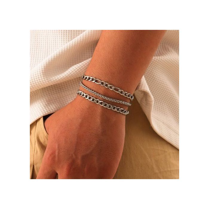 Pack 3 Bracelets Rop Chain En Acier Inoxydable Argent Du Qualite Pour Hommes