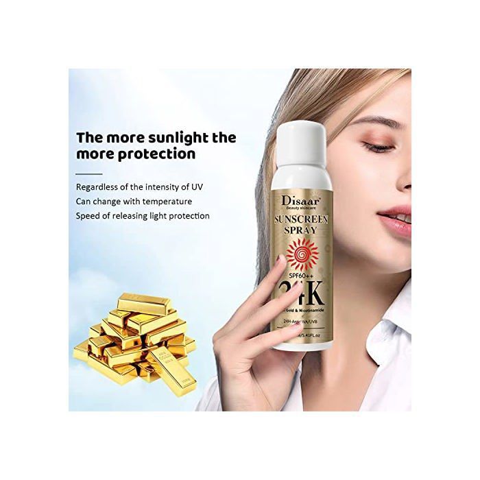 Spray solaire SPF60 24K Gold Nicotinamide Spray écran solaire visage Sun Protect anti-âge soin du visage corps 160 ml