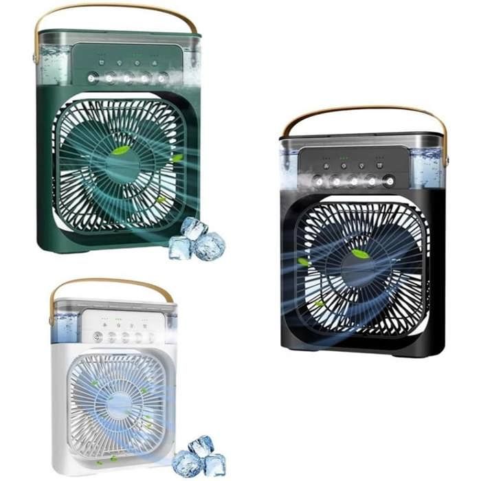 Ventilateur de climatisation portable, 7 couleurs de lumière LED minuteur 1 2 3 H 3 vitesses de vent et 3 modes
