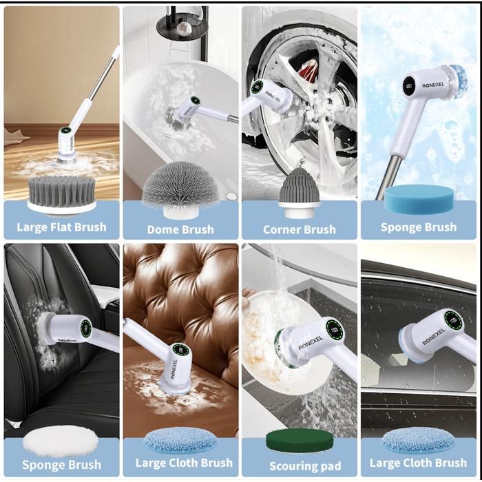 Brosse Électrique de Nettoyage –Qualité premium - 7 Têtes, Étanche IPX7, Ménage Multifonction Cuisine Salle de Bain Carrelage Vitres