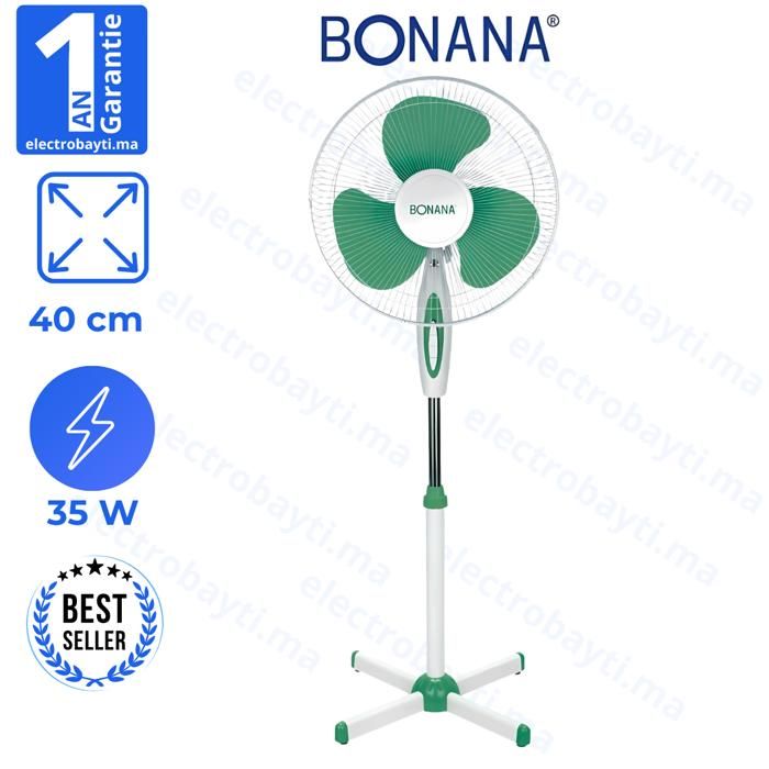 Ventilateur posable sur pied - 3 vitesses - 35W - 40 Cm - Blanc/vert