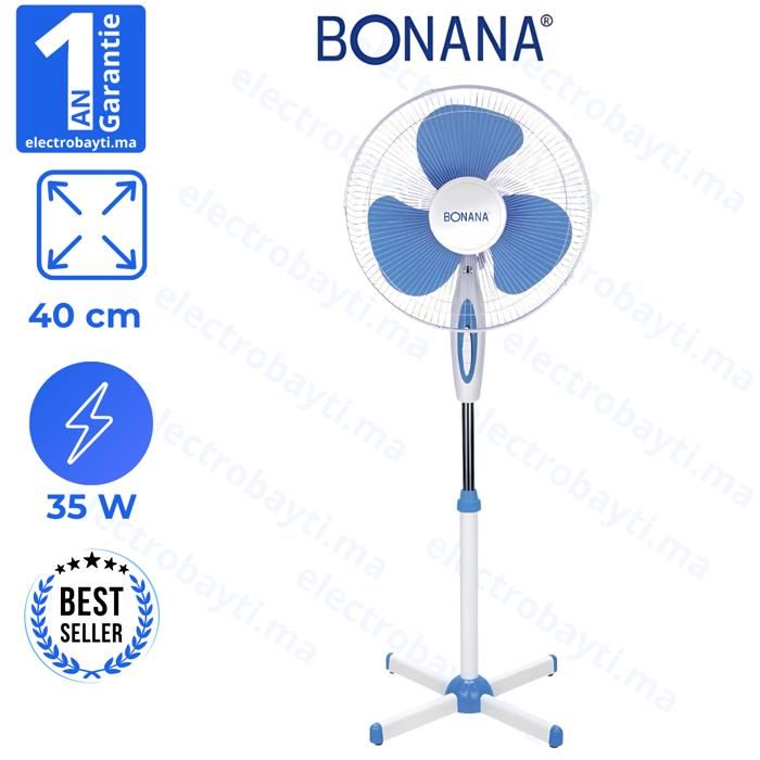 Ventilateur posable sur pied - 3 vitesses - 35W - 40 Cm - Blanc/Bleu