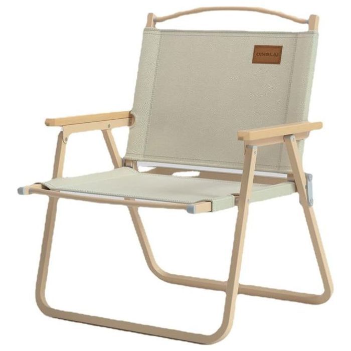 Chaise Pliante - DINGLAI - Haute Qualité - Tissu Respirant - Plateau Latéral - Beige