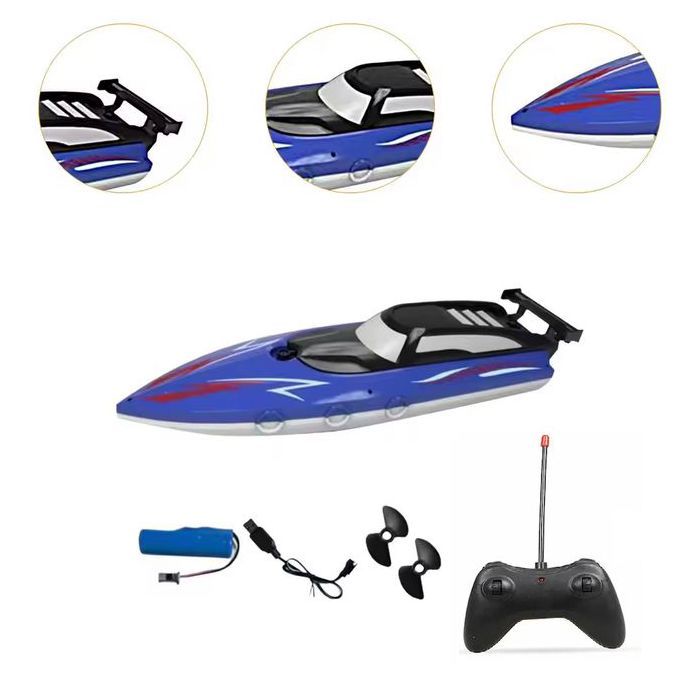 Bateau Télécommandé Imperméable à moteur, Bateau avec Batteries Rechargeables - Bleu