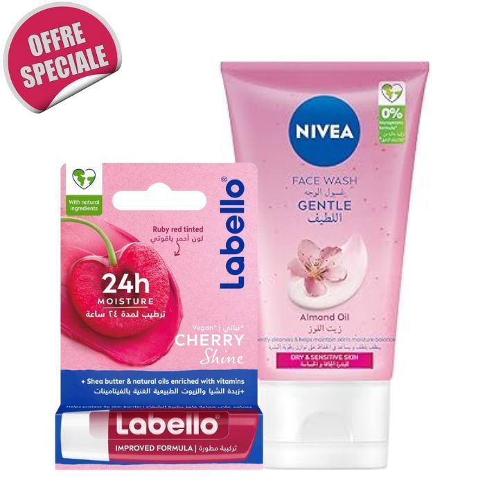 Lot de soins - NIVEA - Labello cerise - Gel nettoyant peau sensible - Hydratation lèvres - Douceur