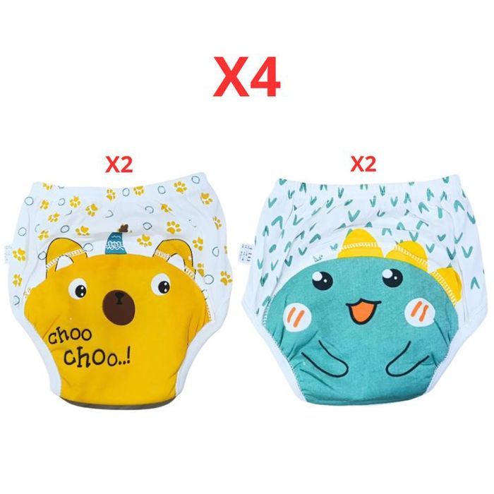 Pack de 4 Culottes d’Apprentissage Réutilisables – Motifs Animaux - 2 Vertes & 2 Jaunes
