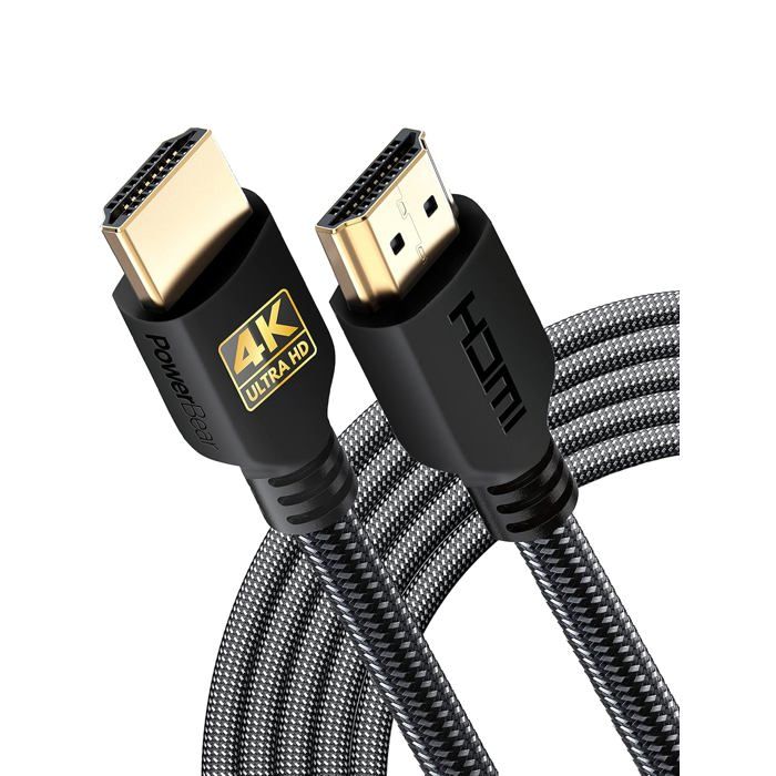 Câble HDMI 4K PowerBear 3 m – Haut Débit, 60Hz, ARC, Nylon Tressé, Connecteurs Dorés