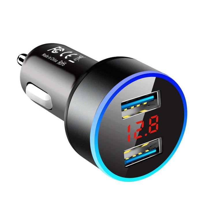 Chargeur de voiture pour allume-cigare, adaptateur USB pour téléphone intelligent, double affichage numérique USB