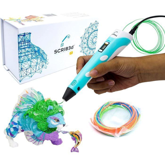 Stylo d'impression avec écran - comprend un stylo 3D, 3 couleurs de départ de fil PLA, un livre de pochoirs + un manuel de projet