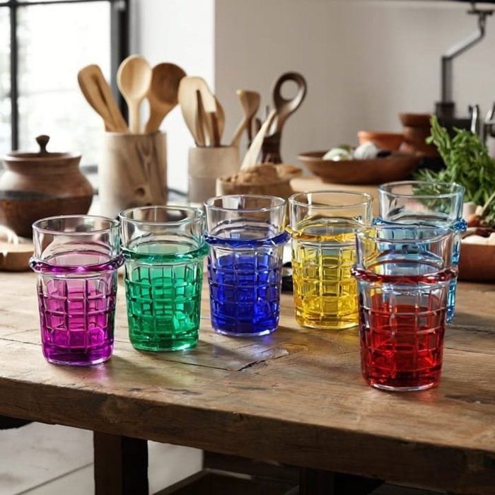 Verres à thé - AYA HOME - Ensemble de 12 - Cristal - Couleurs variées - Compatible lave-vaisselle