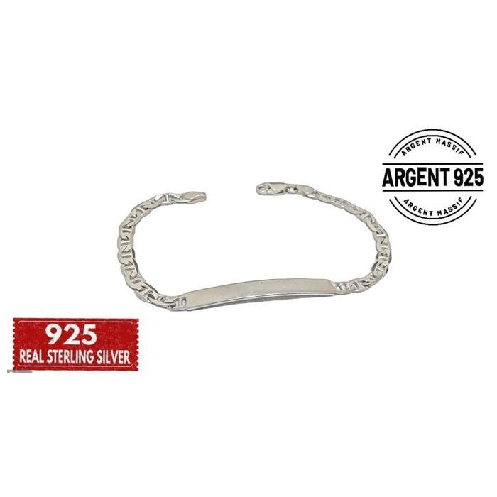 Bracelet pour hommes - Argent - 925 - Plaque personnalisable - Chaîne robuste - Élégant et durable
