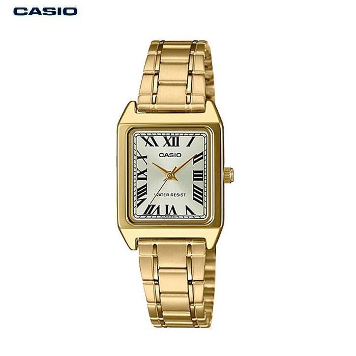 Casio LTP‑V007G‑9BUDF — Montre femme bracelet métal plaqué or, cadran à chiffres romains