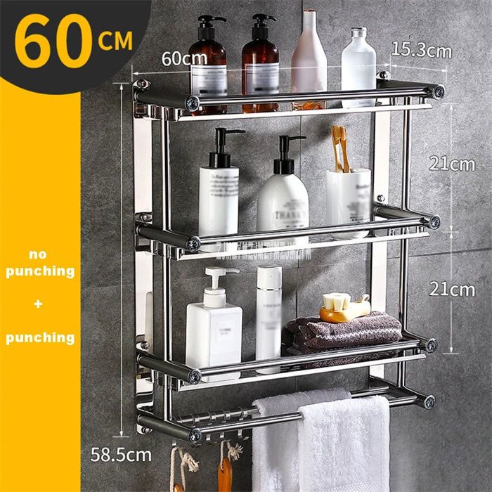 Étagère de salle de bain à 3 niveaux, étagère  support de rangement de douche (60 cm)