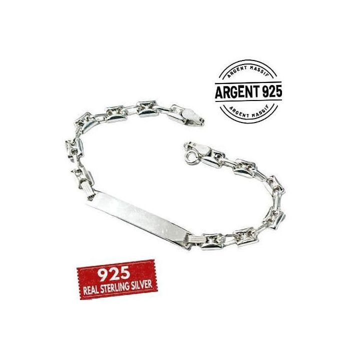 Bracelet Gourmette - Argent - 925 - Homme - Plaque à graver - Élégant et robuste