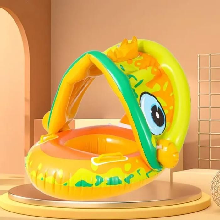 Bouée Bébé Gonflable avec Pare-Soleil Anti-Renversement– Design Cartoon Amusant et Sécurisé Jaune