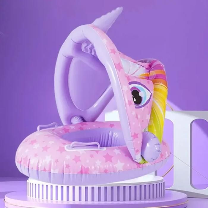 Bouée Bébé Gonflable avec Pare-Soleil Anti-Renversement– Design Cartoon Amusant et Sécurisé Violet