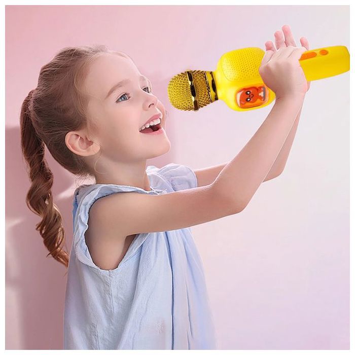 Microphone pour enfants - Jaune - Bluetooth - Enregistrement vocal - Compact - Changeur de voix