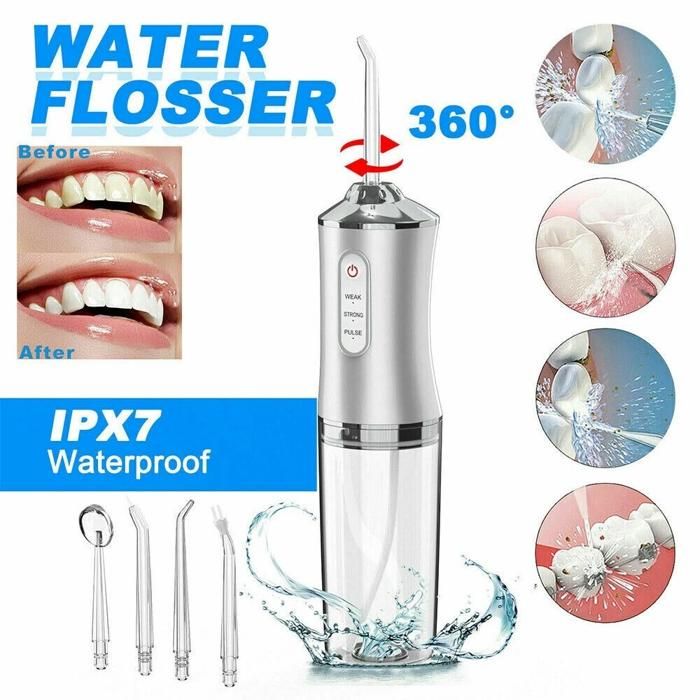 Hydropulseur Dentaire Sans Fil (220ml) – Irrigateur Buccal avec 3 Modes & 4 Buses – Nettoyage Interdentaire Professionnel