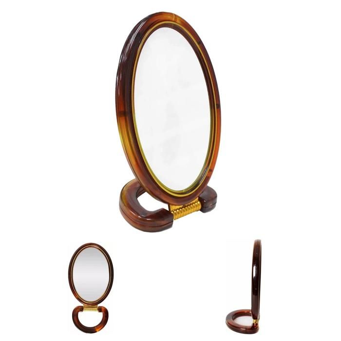 Miroir de table - Rond - 30,5 cm - Plastique ambre - Style vintage et contemporain