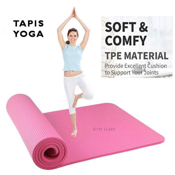 Tapis de Yoga Épais 10 mm Confort Écologie Stabilité Anti-dérapant Non Toxique pour Sport Voyage