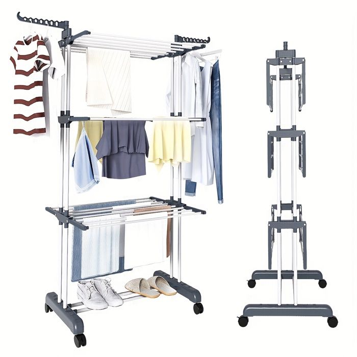 Étendoir à vêtements - GENERIC - Pliant - Acier inoxydable - 62 vêtements - 4 niveaux