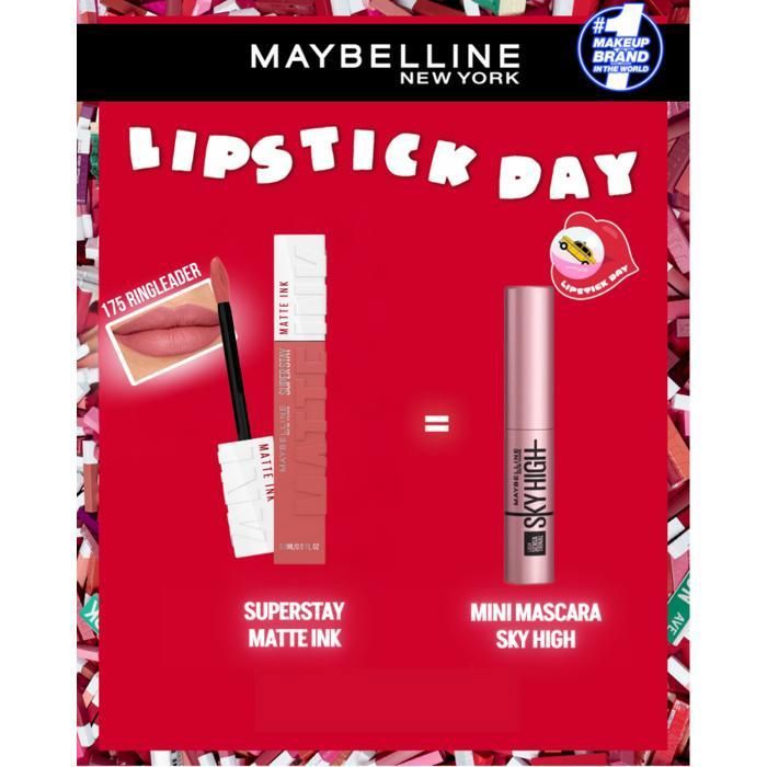 Pack Maybelline - SuperStay Matte Ink Pink Edition 175 RINGLE = MINI MASCARA SKY HIGH