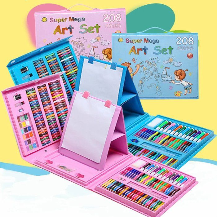Ensembles d'art de dessin pour enfants, planches d'art portables, kit de peinture et de dessin, 208 en rose