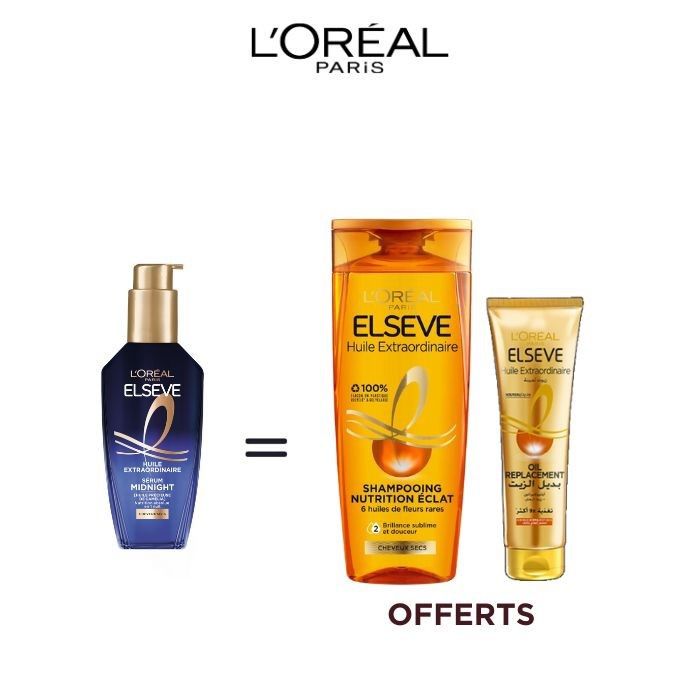 L’Oréal Paris Elseve – Coffret Capillaire Huile Extraordinaire – 100 ml Huile + 200 ml Shampooing + 125 ml Crème Oil Replacement