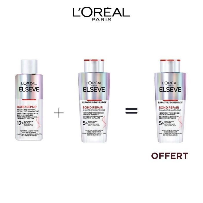 L’Oréal Paris Elseve – Offre Capillaire – Pré-Shampooing Bond Repair 200ml + Shampooing 200ml = 200ml Shampooing Offert