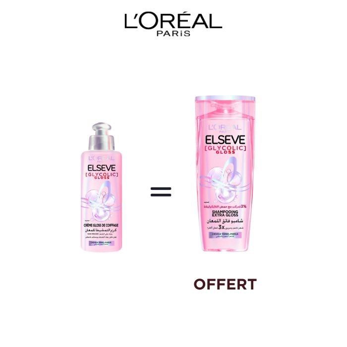 L’Oréal Paris Elseve Routine – Offre Capillaire – Glycolic Gloss Crème 200ml = Shampooing 200ml