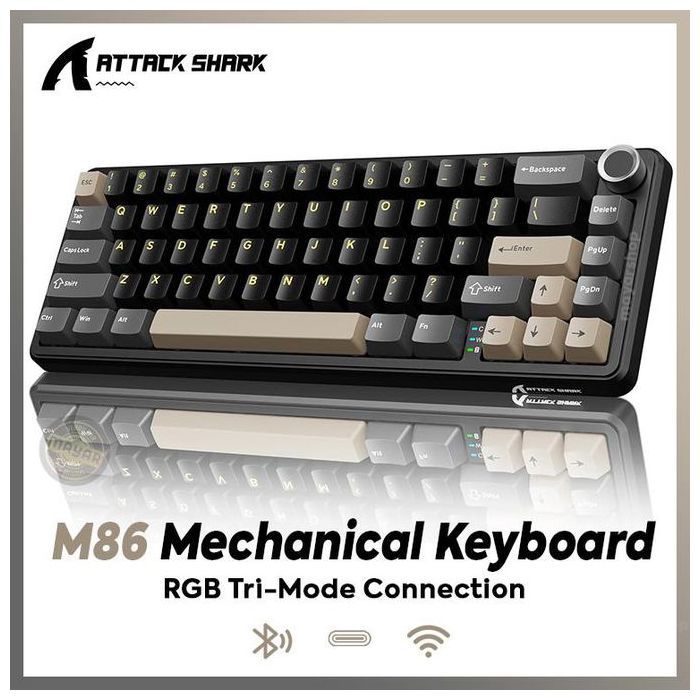 ATTACK SHARK Clavier Mécanique Gaming X66 – Compact 60% – Connectivité Tri-Mode (Bluetooth / 2.4G / USB-C) – RGB – Switch Strawberry