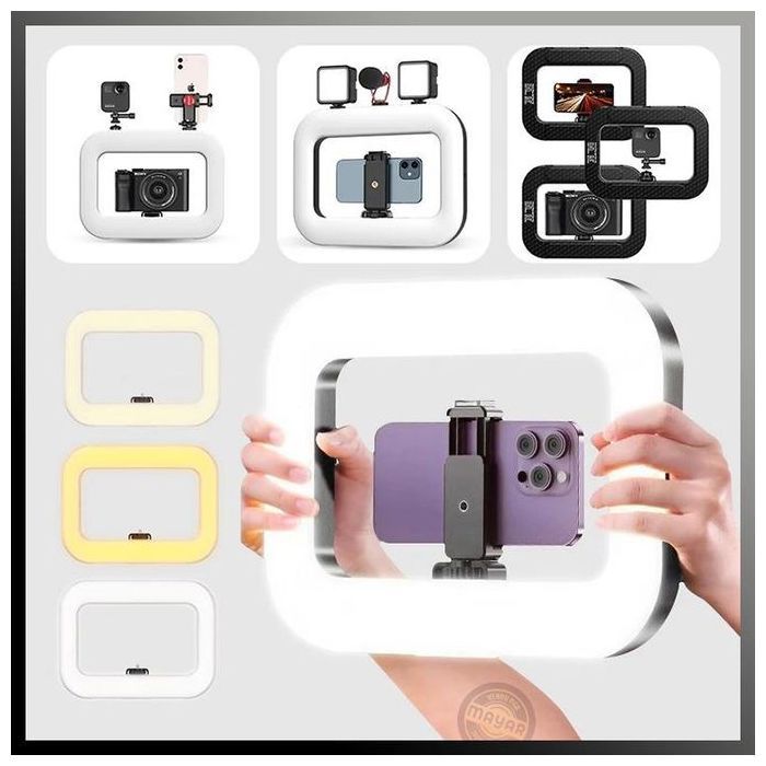 Anneau Lumineux LED Portable à Main – Ring Light Rechargeable, Température Bicolore Réglable, Stabilisateur Vidéo pour Smartphone