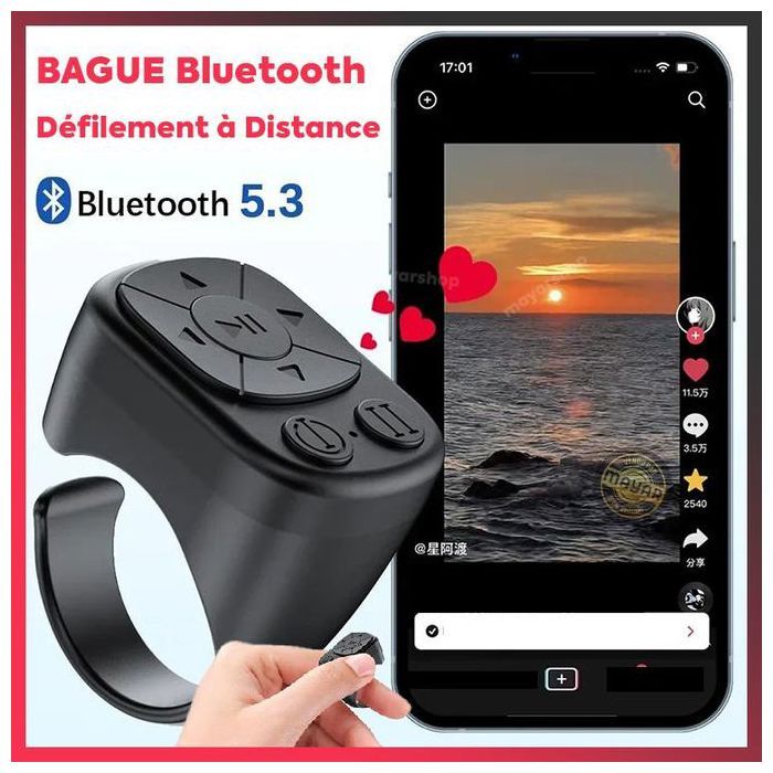 Bague Bluetooth - GENERIC - Scrolling Ring - Télécommande Tactile - Compatible iOS/Android - Rechargeable