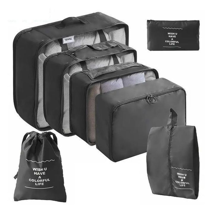 Organisateur de Voyage - UNBRANDED - Kit de 7 Sacs - Léger et Résistant - Zippé - Noir