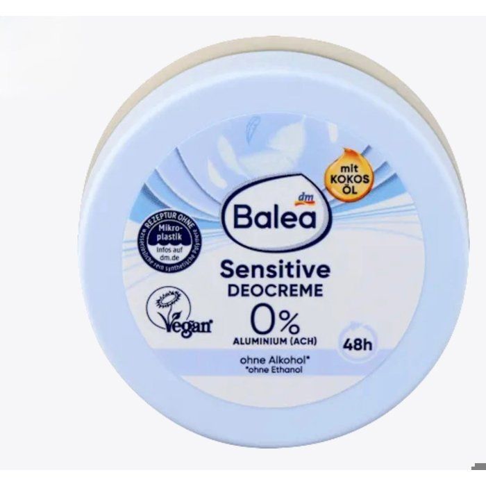 Balea – Crème Déodorante Sensitive – Protection 48h, Sans Alcool & Sans Bicarbonate, à l’Huile de Coco, Vegan, 50 ml