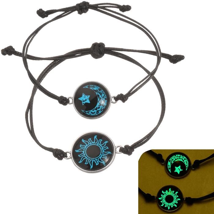 ensemble de 2 bracelets de couple/amis soleil et lune lumineux