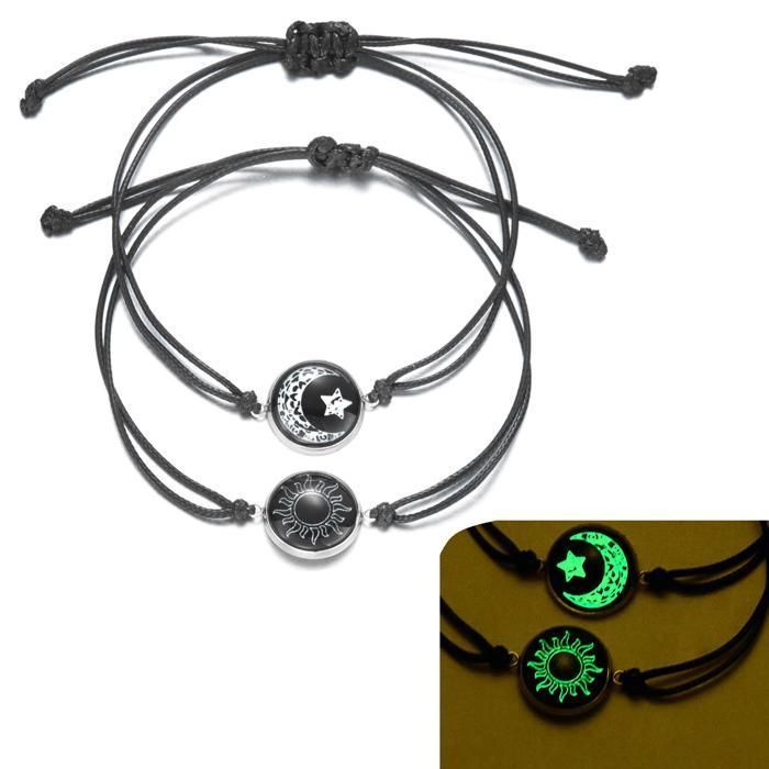 ensemble de 2 bracelets de couple/amis soleil et lune lumineux