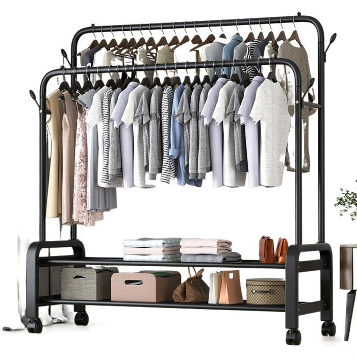PORTE DRESSING Porte-vêtements pour la maison, porte-manteau Simple pour salon, balcon, pliable, Double rangée