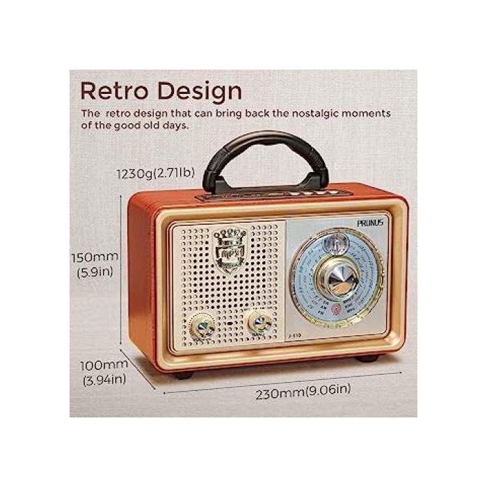 Radio Vintage Bluetooth FM/AM/,Design Bois Classique Bluetooth,Prise en Charge