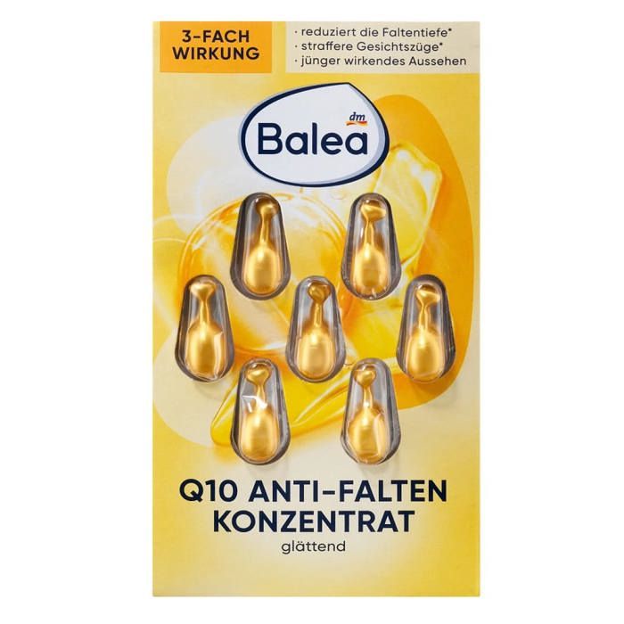 Concentré Anti-Rides - BALEA - Q10 - 7 pcs - Sans alcool - Tous types de peau - Vitamine E