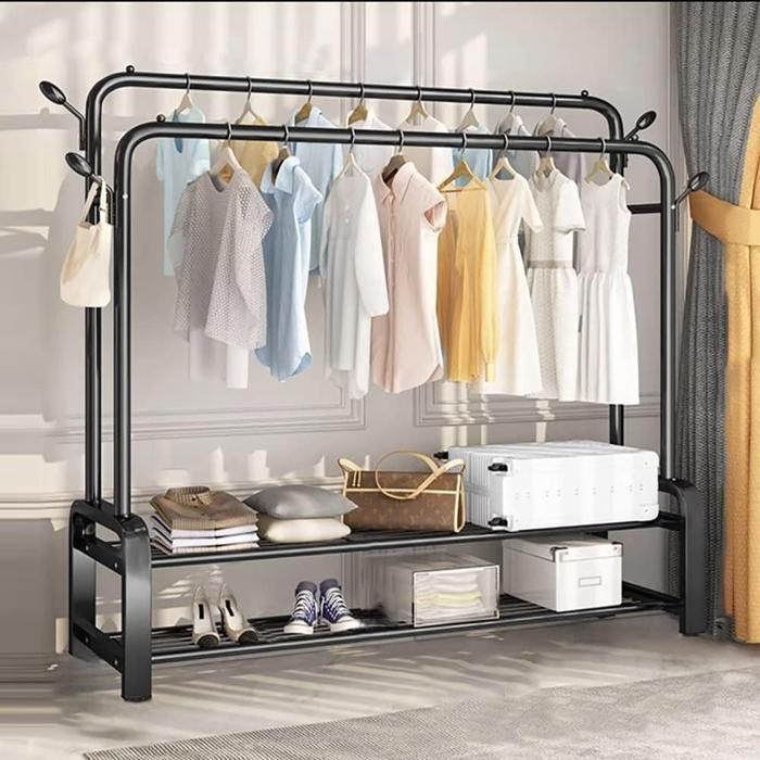 Portant vêtements double support avec branche 109.5x55.5x155 cm