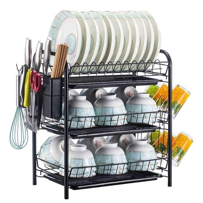 Égouttoir à Vaisselle Premium – 3 Niveaux – Support en Fer Plaqué Haute Résistance – Organiseur de Cuisine