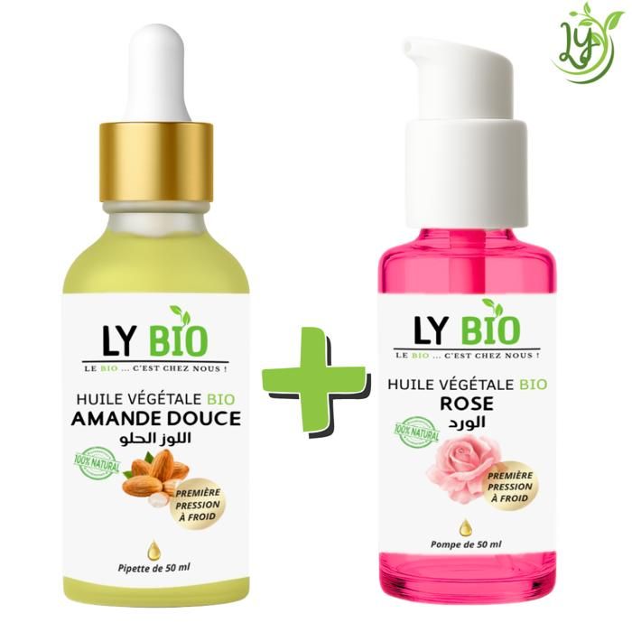 LYBIO PACK HUILE AMANDE DOUCE 50ML - PIPETTE + HUILE ROSE 50ML - POMPE