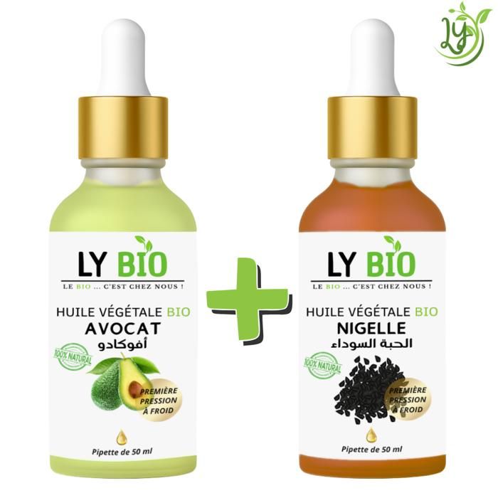 Huile Végétale - LYBIO - Pack Avocat & Nigelle - 50ml - Pipette - Nourrissant