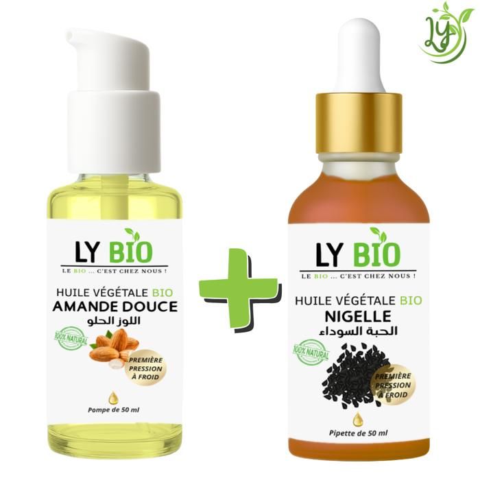 Pack d'huiles - LYBIO - Huile d'amande douce 50ml - Huile de nigelle 50ml - Nourrissant - Mixte